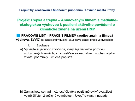 Ukázka pracovního listu k filmu Trepka a trepka